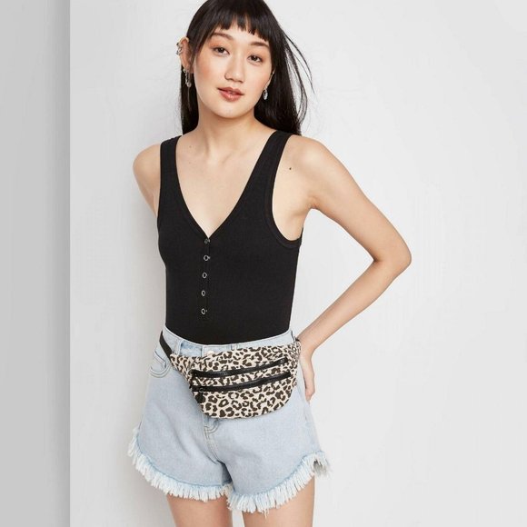 NWT Wild Fable Snap Ribbed Bodysuit Medium Black - Picture 3 of 4